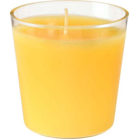 Die Nachfüller Switch & Shine von Duni GmbH ist eine gelbe, eindochtige Kerze in einem klaren Glasbehälter. Ihr glattes, gleichmäßiges Wachs bietet eine Brenndauer von ca. 30 Stunden - ideal, um in jedem Raum ein dauerhaftes Ambiente zu schaffen.