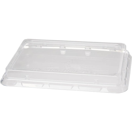 Der Duni GmbH rPET Deckel 850/1200 ml (239x165x28 mm) ist ein klarer, rechteckiger Kunststoffdeckel aus recyceltem Material. Er ist ideal für die Aufbewahrung von Lebensmitteln, passt sicher auf passende Behälter und hat einen leicht erhöhten Rand.