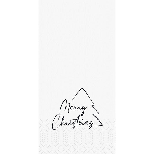 Minimalistisches Design mit einem schwarz umrandeten Weihnachtsbaum und "Frohe Weihnachten" in Schreibschrift auf weißem, gepunktetem Hintergrund - ideal für Duni GmbH Servietten 33x33 2-lagig 1/8 Merry Xmas Tree, Packung (300 Stück).