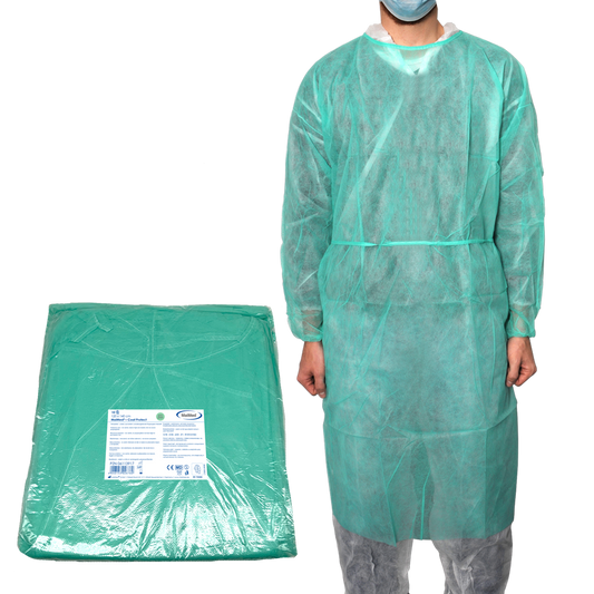 MaiMed-Coat Protect, fartuch ochronny z polaru, zielony niesterylny, elastyczne mankiety, długość 120cm, 10 sztuk | Opakowanie (10 sztuk)