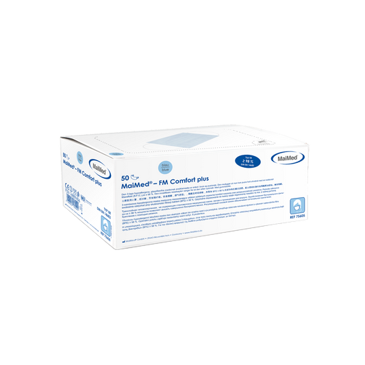 MaiMed-FM C plus., maska, niest. z gumową maską chirurgiczną, niejałową, 3-warstwową, niebieską, 50 szt./op. | Pudełko (50 sztuk)