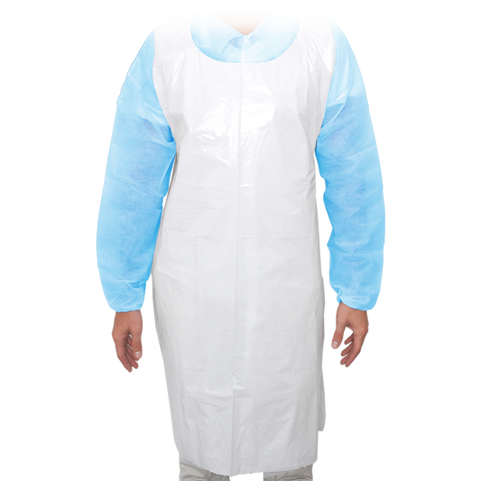 MaiMed-Apron Light PE, fartuch z PE 75x120cm biały, 100 szt./op., blokowany, gładka powierzchnia | Opakowanie (100 sztuk)