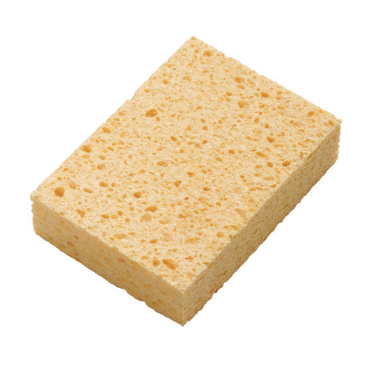 Der ZELLULOSESCHWAMM, GELB 140X100X46MM von Haug Bürsten KG ist ein rechteckiger gelber Schwamm mit sichtbarer poröser Textur, ideal für den Hausgebrauch und auf weißem Hintergrund abgebildet.