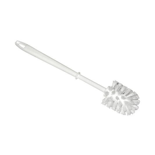Die Nölle Profi Brush WC-Bürste, Weiß (1 Stück) von Nölle Profi Brush Bürsten- & Pinseltechnik e.K. verfügt über ein weißes Kunststoffdesign mit langem Griff und dichten PPN-Borsten, das vor einem schlichten weißen Hintergrund präsentiert wird.