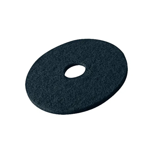 Die Vileda Professional DynaCross Superpads Bodenscheiben von Vileda GmbH sind schwarze, runde Bodenpolierpads mit einem Loch in der Mitte. Ihre strukturierte Oberfläche ist perfekt für die Bodenpflege geeignet und ermöglicht hervorragendes Polieren und Polieren mit Bodenreinigungsmaschinen.