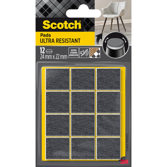 Die 3M Scotch® Extrembeständige Filzpads SP87A37 (12 Stück, 24 mm x 22 mm, grau/weiß) sind selbsthaftend und bieten zuverlässigen Oberflächenschutz für Möbel sowie effektiven Kratzschutz für Böden.