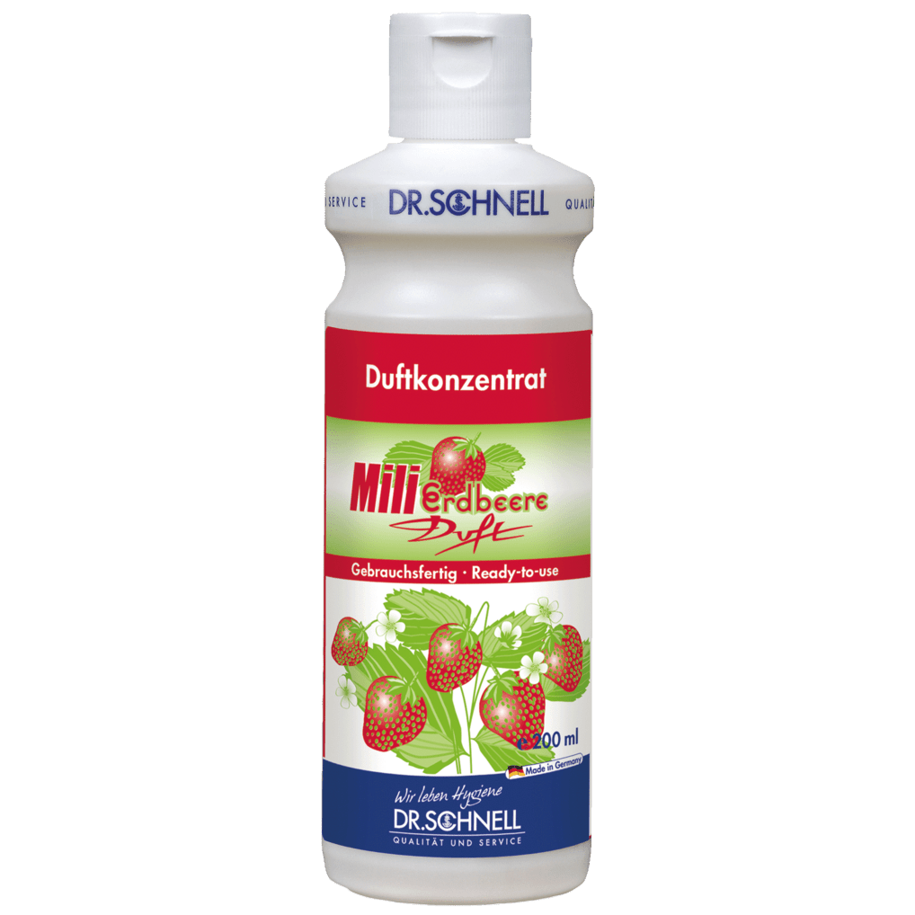 Dr. Schnell MILI Koncentrat zapachowy o zapachu truskawki (200 ml) od DR.SCHNELL GmbH & Co. KGaA to wysoko skoncentrowany zapach do odświeżania pomieszczeń, który oferuje skuteczną neutralizację zapachów z przyjemnym zapachem truskawki w poręcznej butelce.