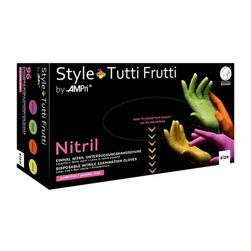 Rękawiczki nitrylowe AMPri Style Tutti Frutti bezpudrowe, w różnych kolorach | Opakowanie (96 sztuk)