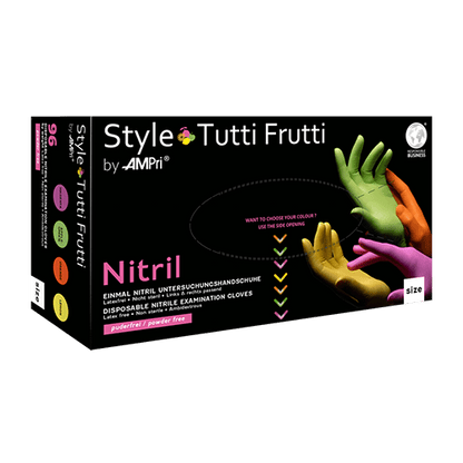 Rękawiczki nitrylowe AMPri Style Tutti Frutti bezpudrowe, w różnych kolorach | Opakowanie (96 sztuk)
