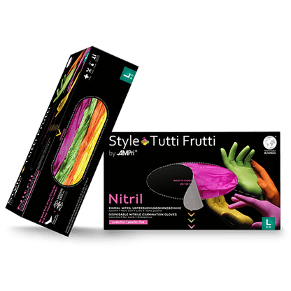 Rękawiczki nitrylowe AMPri Style Tutti Frutti bezpudrowe, w różnych kolorach | Opakowanie (96 sztuk)