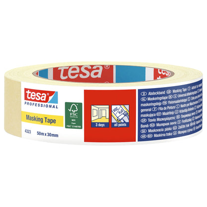 tesa Professional 4323 Abdeckband, hellbeige, mit Etikett 50 m x 30 mm