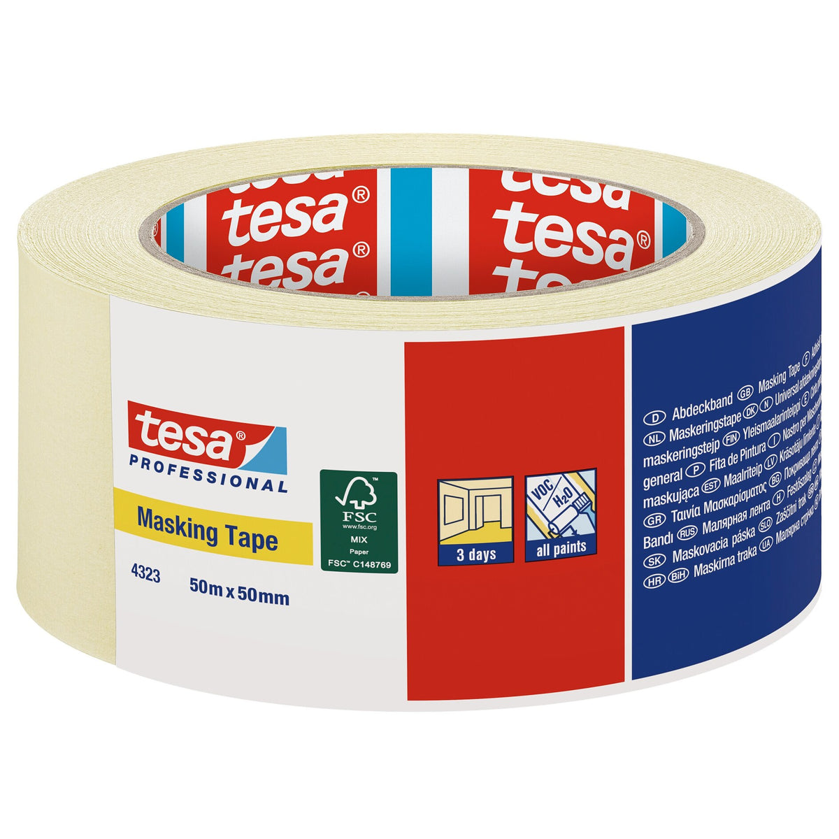 tesa Professional 4323 Abdeckband, hellbeige, mit Etikett 50 m x 50 mm