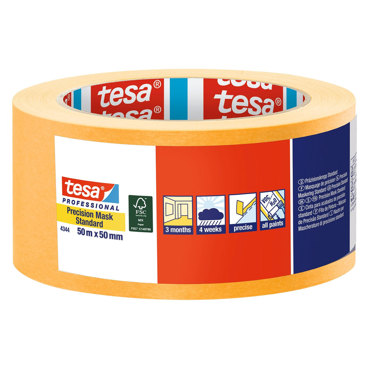 tesa Professional 4344 Präzisionskrepp Standard, orange 50 m x 50 mm