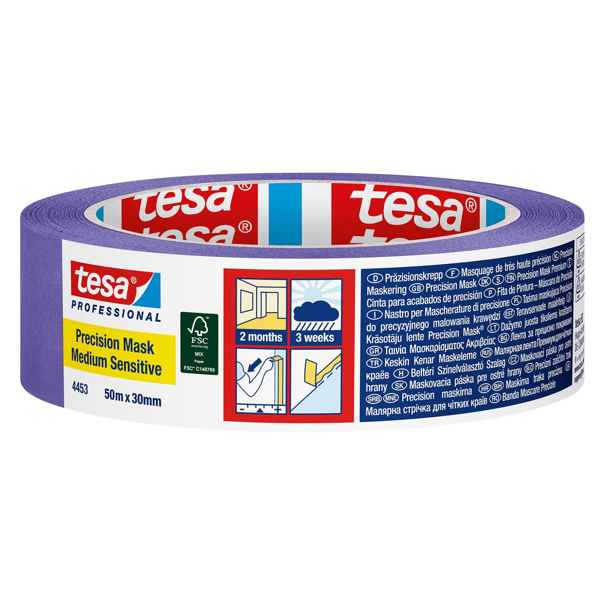 tesa Professional 4453 Precision Mask Medium Sensitive Papierabdeckband, violett 50 m x 30 mm