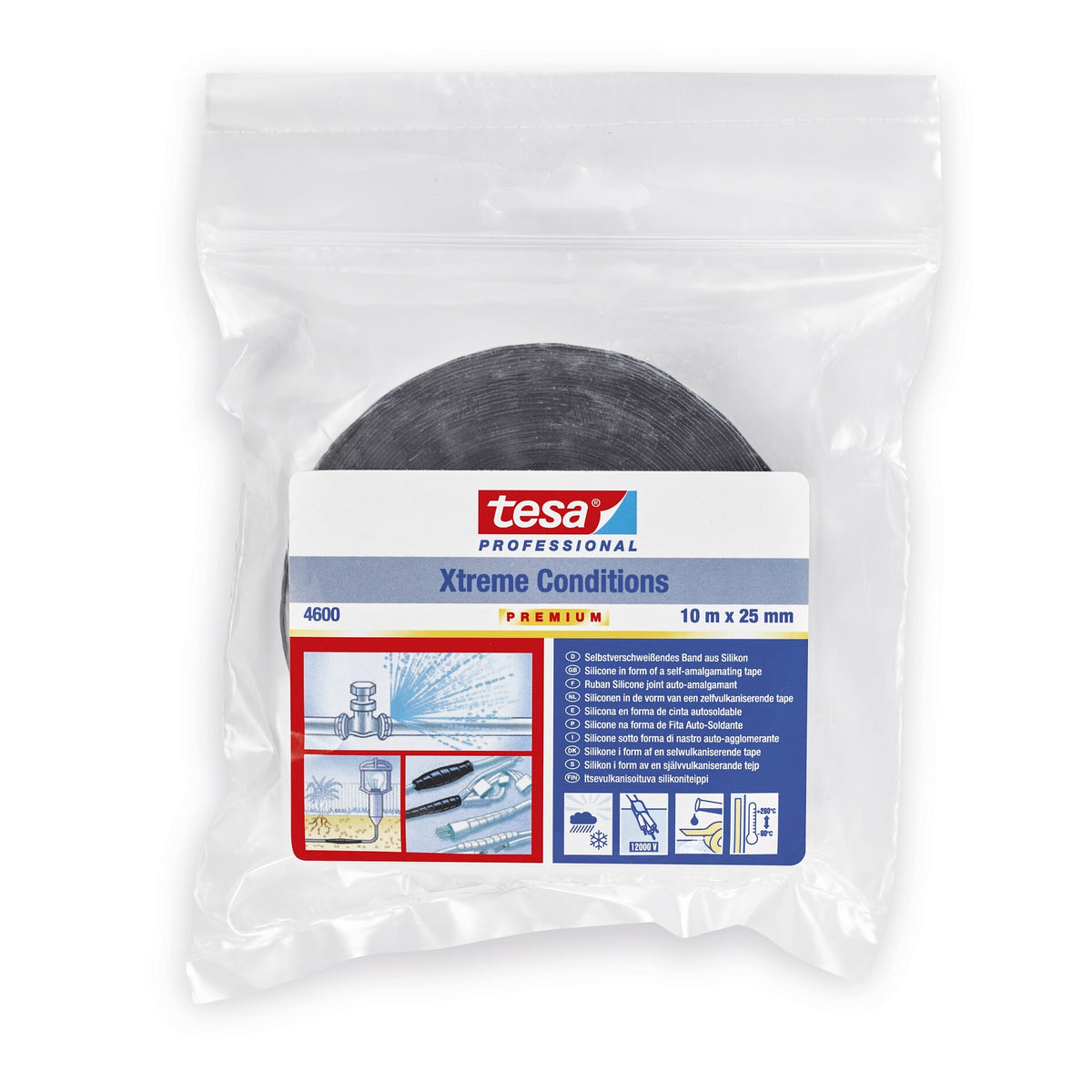 tesa 4600PRO Xtreme Conditions HD Silikonband, schwarz 10 m x 25 mm