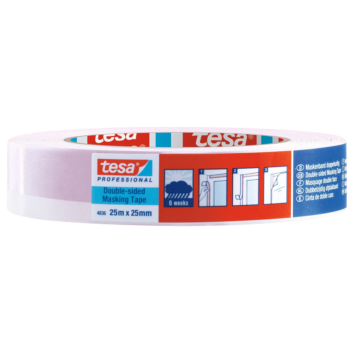 tesa Professional 4836 Maskenband, 25 m x 25 mm, rot-weiß