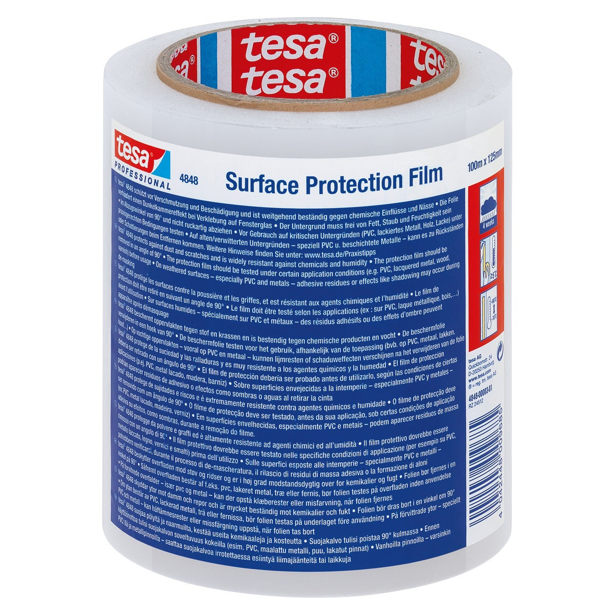 tesa 4848 PV1 Oberflächenschutzfolie, rot-transparent 100 m x 125 mm
