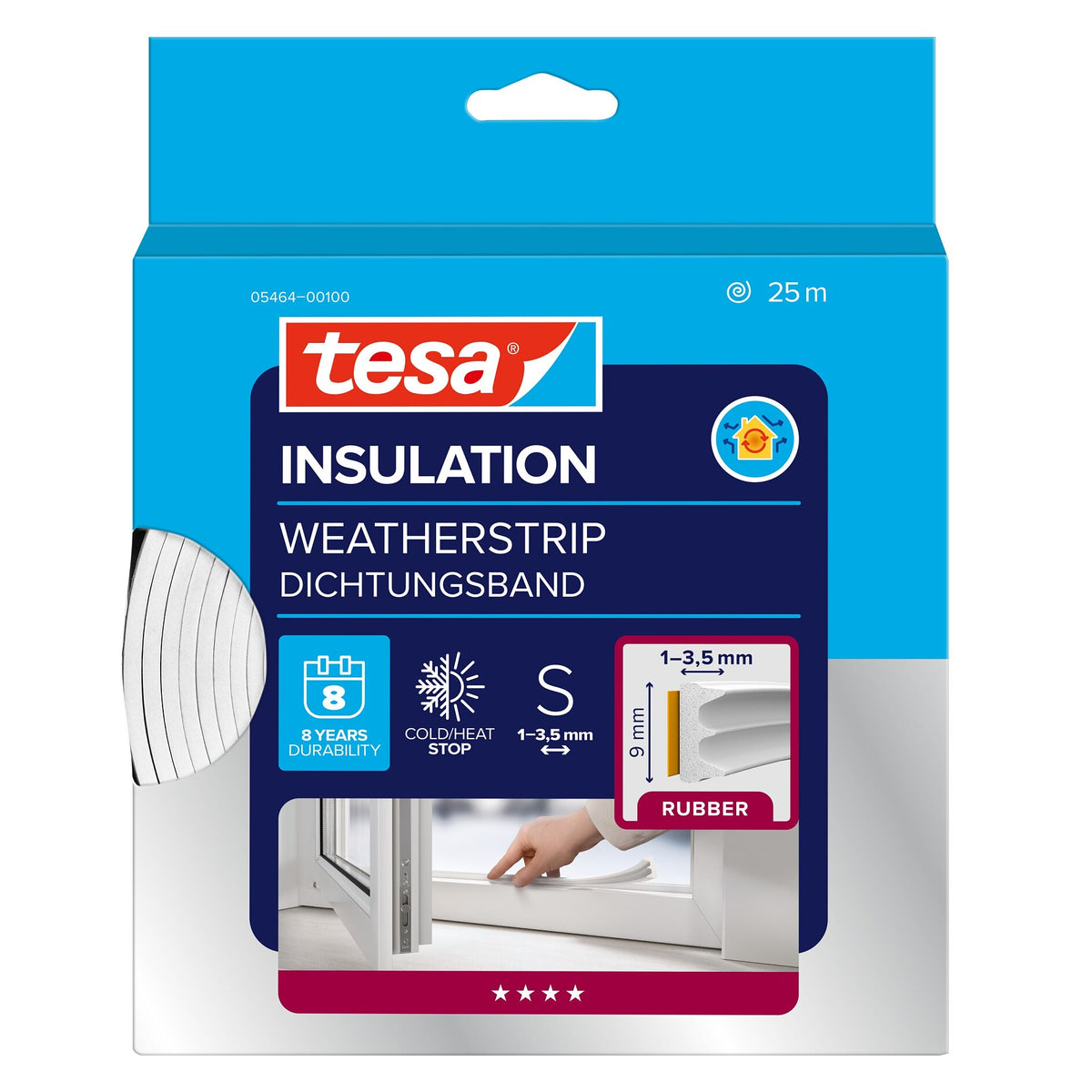 tesa INSULATION Dichtungsband Gummi S, weiß 25 m x 9 mm x 4 mm