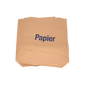 Stos brązowych papierowych worków EMIL DEISS KG DEISS 7004 (70x95+20 cm, 70 g/m², 2-krotne wiązanie, 25 sztuk) z niebieskim napisem "Papier" na przedniej stronie, idealny do zastosowań przemysłowych lub jako ekologiczne worki na śmieci w systemach odpadów.