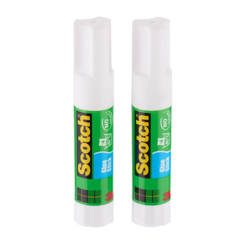 Dwa stojące pionowo kleje Scotch® Permanent (2 sztuki, 8 g) od 3M Deutschland GmbH z zielonymi etykietami i białymi zatyczkami, przedstawione na białym tle. Idealne jako klej do papieru dzięki mocnemu klejowi.