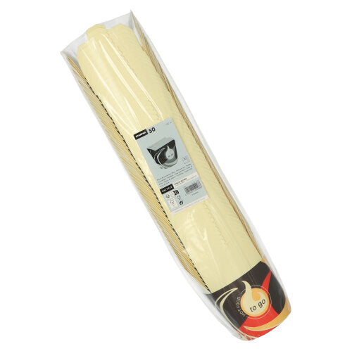 Przezroczyste plastikowe opakowanie zawiera 50 jasnożółtych, kwadratowych jednorazowych Starpak Snackboxów „To Go” (750 ml), z etykietą z danymi produktu, zdjęciem kubka i nazwą marki „Starpak”.