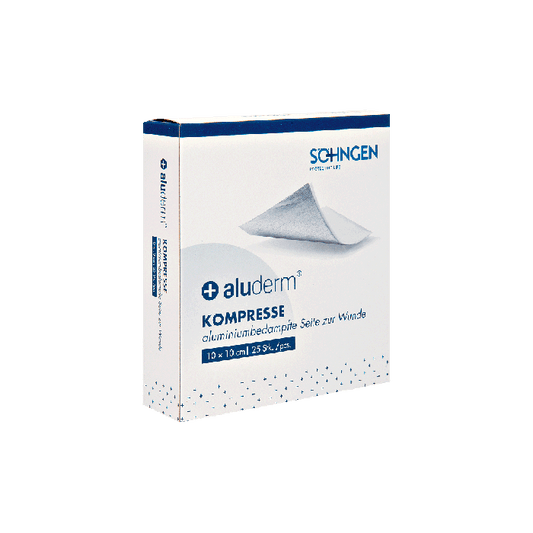 Kompresy aluderm® – opakowanie zawierające 25 sztuk, 10 x 10 cm