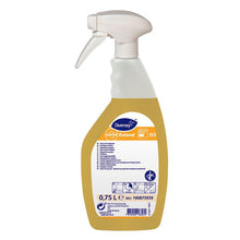 Eine 0,75-Liter-Sprühflasche Diversey Suma Extend D3 Fettlöser, anwendungsfertig und aluminiumsicher, der Diversey Deutschland GmbH & Co. OHG enthält eine gelbe Flüssigkeit und ist mit einem Etikett mit Produktinformationen, Anweisungen und Sicherheitssymbolen versehen.