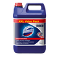 Der DOMESTOS Professional 5L Kanister Hygienereiniger mit Aktivchlor von Diversey Deutschland GmbH & Co. OHG ist ein XXL-Vorteilspack mit blauem Korpus, roter Kappe und Frontetikett für eine kraftvolle Tiefenreinigung.