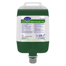 Ein 2,5-Liter-Behälter TASKI Jontec 300 Pur-Eco Bodenreiniger Hochkonzentrat der Diversey Deutschland GmbH & Co. OHG mit Henkel, Auslaufschnabel und beschrifteter Produktinfo; Reinigungslösung ist biologisch abbaubar.