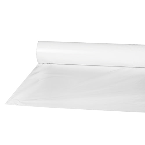 Eine teilweise abgerollte Rolle Starpak Tischdecke, Folie 50 m x 80 cm weiss, liegt auf einem schlichten weißen Hintergrund.