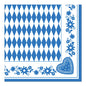 Die PAPSTAR Servietten 1/4-Falz, 40x40 cm blau, "Bayrisch Blau" von PAPSTAR GmbH haben eine blau-weiße Rautenmitte mit blauer Blumen- und Herzbordüre - ideale bayerische Servietten zum Oktoberfest (50 Stück).