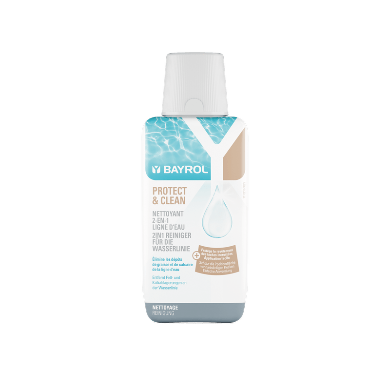 BAYROL Protect & Clean 350 ml linia wodna w trakcie sezonu, całkowicie bez kwasu solnego | Butelka (350 ml) 