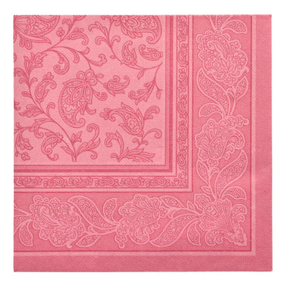 Die PAPSTAR 20 Servietten "ROYAL Collection" (1/4-Falz, 40x40 cm) der PAPSTAR GmbH präsentieren sich im rosa Karo-Design mit geprägter Paisley- und Blumenbordüre - perfekt für eine stilvolle Tischdekoration in Premium-Qualität.