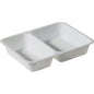Biała tacka CPET 225x175 mm od Duni GmbH (43 mm głębokości, 2 przegrody, odporna na mikrofale) idealnie nadaje się do dań na wynos i jest dostępna w opakowaniu po 300 sztuk. Jedna przegroda jest większa, tacka jest wykonana z tworzywa sztucznego.