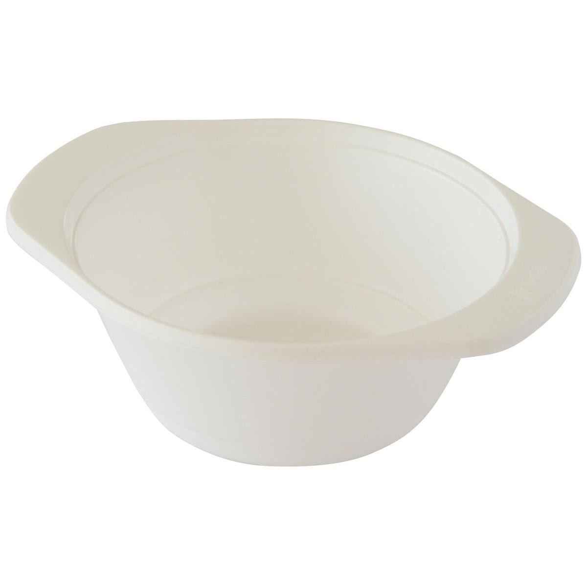 Miska wielofunkcyjna biała (149x122x50 mm) od Duni GmbH, wszechstronna biała miska z tworzywa sztucznego, jest pokazana pusta na białym tle - idealna dla gastronomii i cateringu. Opakowanie zawiera 100 sztuk.