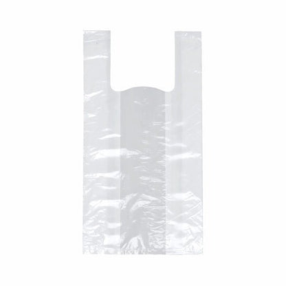 Przezroczysta torba na koszulki Starpak 250 (HDPE, 48x22x12 cm) z uchwytami leży płasko na prostym białym tle.