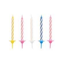 PAPSTAR Geburtstagskerzen, 6 cm, farbig sortiert mit Halter (24 Stück) von PAPSTAR GmbH stehen aufrecht vor weißem Hintergrund.