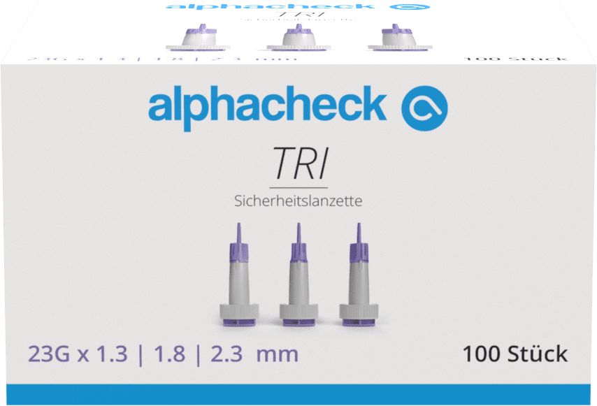 Nakłuwacze bezpieczne Alphacheck TRI 23G | Opakowanie (100 sztuk)