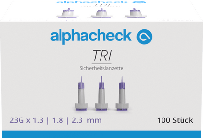 Nakłuwacze bezpieczne Alphacheck TRI 23G | Opakowanie (100 sztuk)
