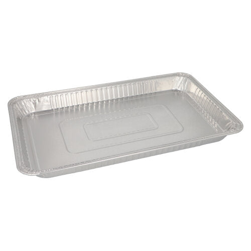 Pojemnik Starpak 3 Gastronorm to prostokątna jednorazowa forma do pieczenia z aluminium (5,2 l, 3,7 cm x 32,5 cm x 52,5 cm, 1/1), idealna do profesjonalnych kuchni i sprzedawana w zestawie 3 sztuk z folią termokurczliwą. Ilustracja na białym tle.