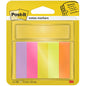 Opakowanie zakładek Post-it® Page Marker (3M Deutschland GmbH), 5 bloczków w różnych kolorach (15 x 50 mm, 100 arkuszy/bloczek), certyfikowane przez PEFC, SGSCH-PEFC-COC-110078, w przezroczystej plastikowej osłonie z żółtym i białym tyłem.