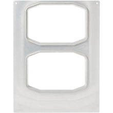 Prostokątna metalowa płyta z dwoma dużymi, pionowo ustawionymi ośmiokątnymi wycięciami i otworami w górnych rogach, przeznaczona do montażu kasety Duni GmbH DF15/25 do miski PP HMR 840-1395 ml - system 2-użytkowy.