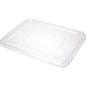 Przezroczysta pokrywa do 151304, 151375 od Duni GmbH (PP, 190x138x14 mm, opakowanie 480 sztuk) jest pokazana na białym tle pod lekkim kątem. Posiada podwyższony środkowy obszar i gładkie krawędzie.