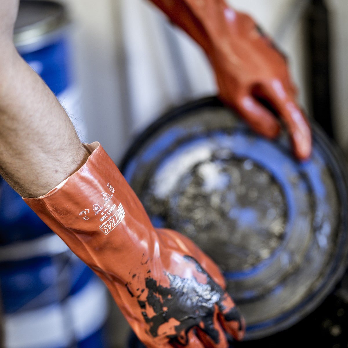 Rękawice ochrony chemicznej NITRAS, czerwone, EN 388, EN ISO 374 jersey bawełniany | Opakowanie (12 par)