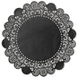 Koronki okrągłe Duni GmbH to okrągła, czarna serwetka z delikatnym koronkowym wycięciem i solidnym środkiem - idealna jako stylowy akcent na weselne uroczystości.