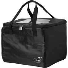 Schwarze Thermotasche 1 Schwarz Nylon 310x240x260 der Duni GmbH mit Reißverschluss, zwei Tragegriffen, transparentem Deckel und dem "Duni"-Logo mit zwei Sternen auf der Vorderseite. Packung (1 Stück).