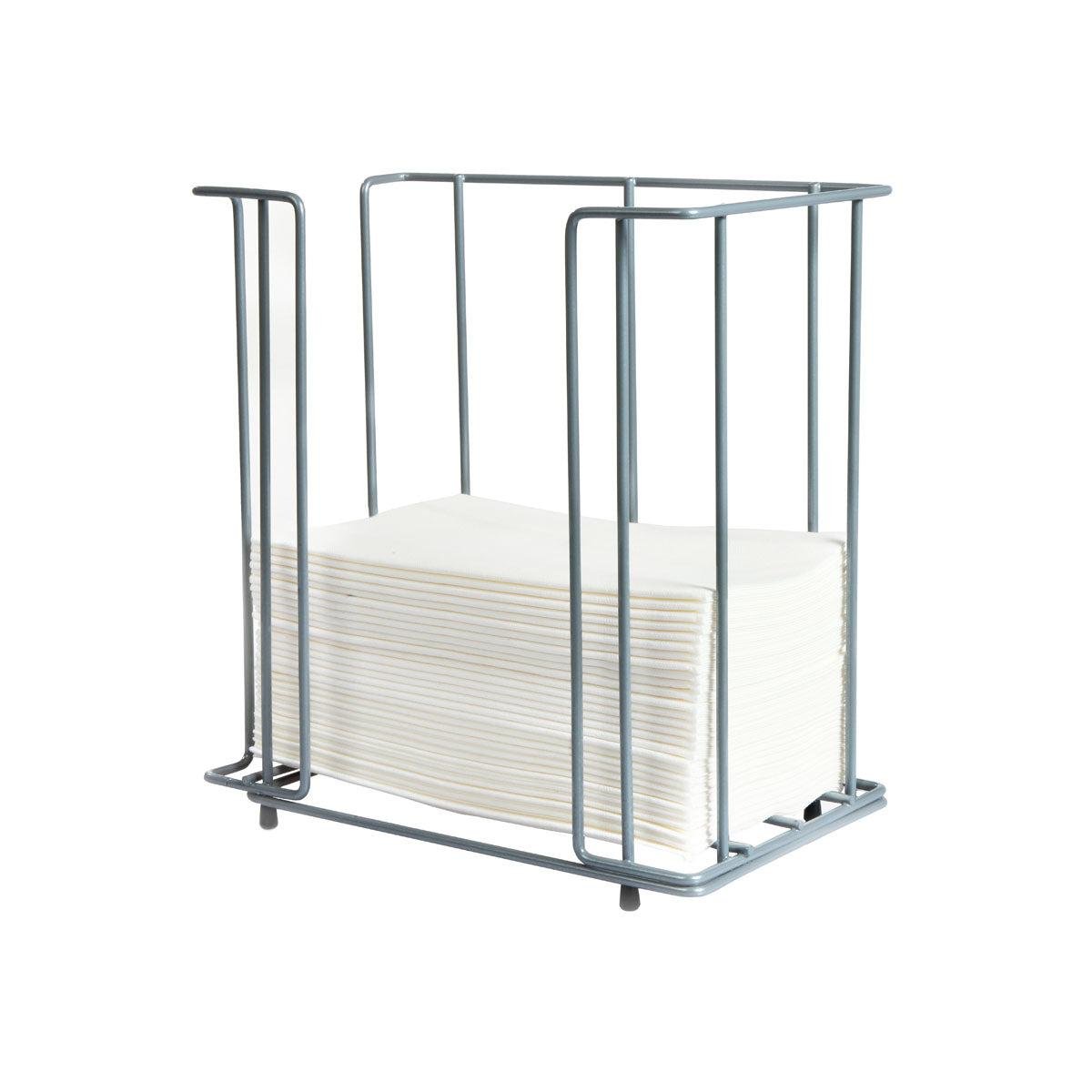 Podajnik na serwetki metalowy Duni GmbH 40 cm 1/8F, praktyczny i elegancki, mieści stos białych, prostokątnych serwetek i jest wyposażony w otwartą ramkę, przedstawiony na białym tle.