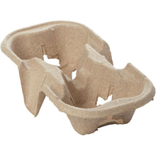 Uchwyt na kubki Fibre 2er PAP od Duni GmbH, z dwoma przegródkami na kubki i kilkoma wycięciami dla bezpiecznego transportu napojów, leży na białym tle. Opakowanie zawiera 200 sztuk.