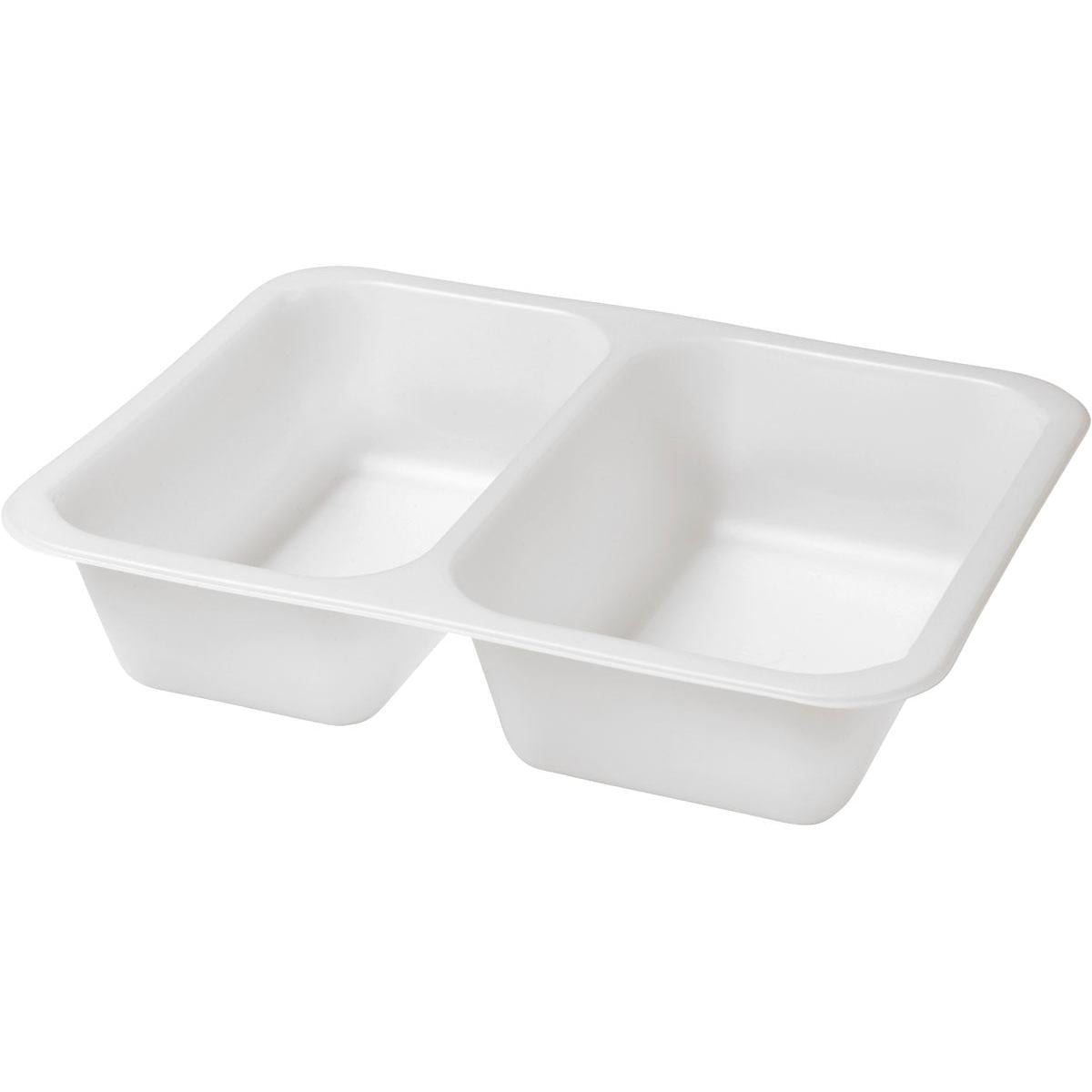 Duni GmbH Siegelschale Caterline Biokunststoff 2 Biały (227x178x50 mm, 216 sztuk) to biała, prostokątna miska z bioplastiku z dwoma przegródkami - idealna jako zrównoważone opakowanie na żywność.