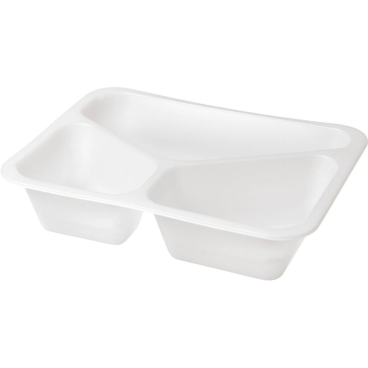 Duni GmbH Siegelschale Caterline 3 Biały Biokunststoff 227x178x50 z trzema przegródkami to ekologiczne rozwiązanie opakowaniowe do cateringu, dostępne w opakowaniu po 216 sztuk.